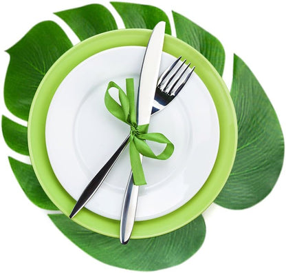 60 Pcs Large 13" Tropical Leaves Artificial Green Monstera Leaves Palm Leaf for Luau Party Hawaiian Aloha Tiki Theme Safari Jungle BBQ Birthday Party Decoration Supplies