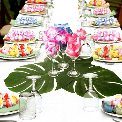 60 Pcs Large 13" Tropical Leaves Artificial Green Monstera Leaves Palm Leaf for Luau Party Hawaiian Aloha Tiki Theme Safari Jungle BBQ Birthday Party Decoration Supplies