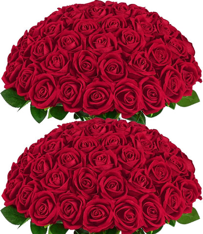 Red Roses Artificial Flowers, Real Touch Velvet Fake Roses Bouquet