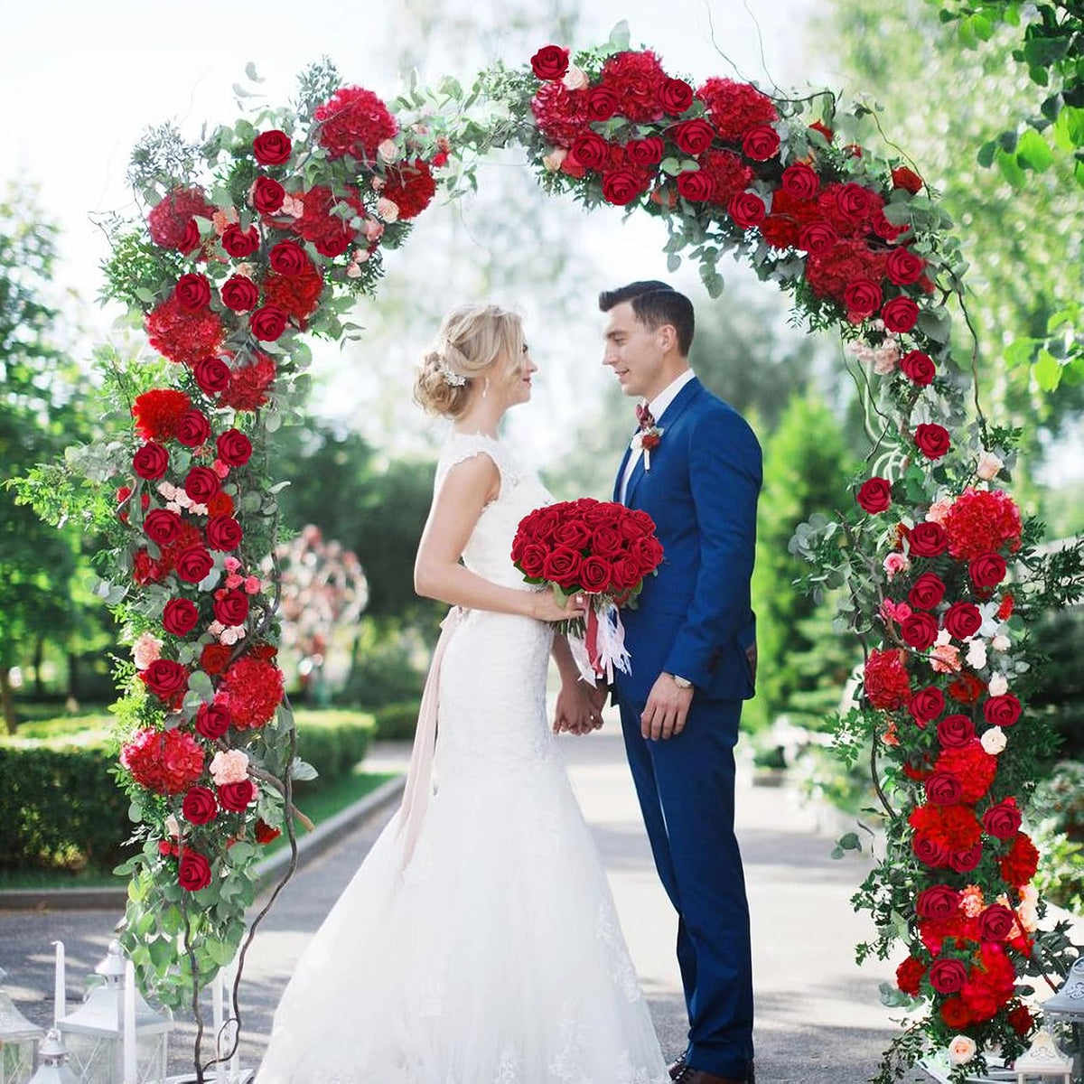 Red Roses Artificial Flowers, Real Touch Velvet Fake Roses Bouquet