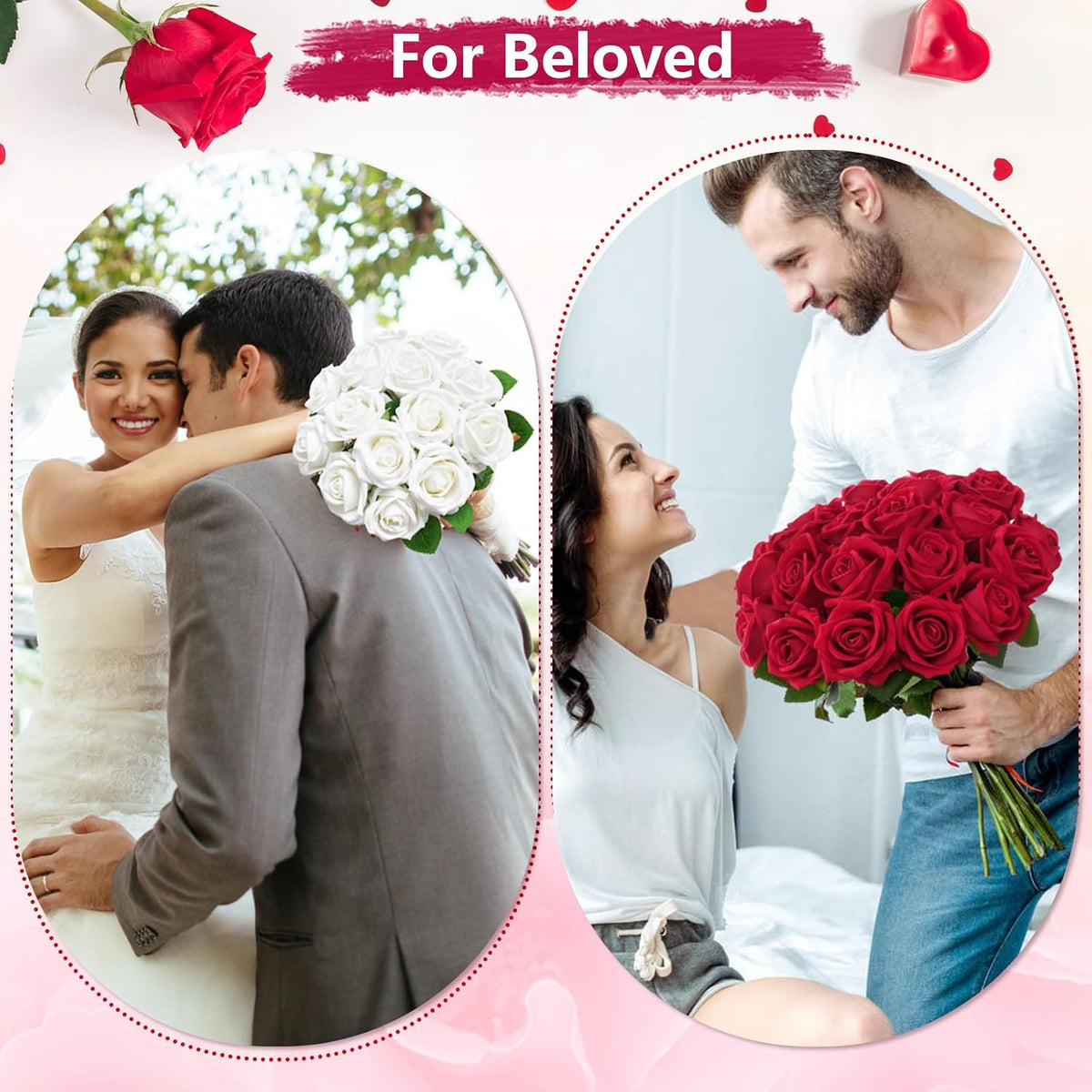 Red Roses Artificial Flowers, Real Touch Velvet Fake Roses Bouquet