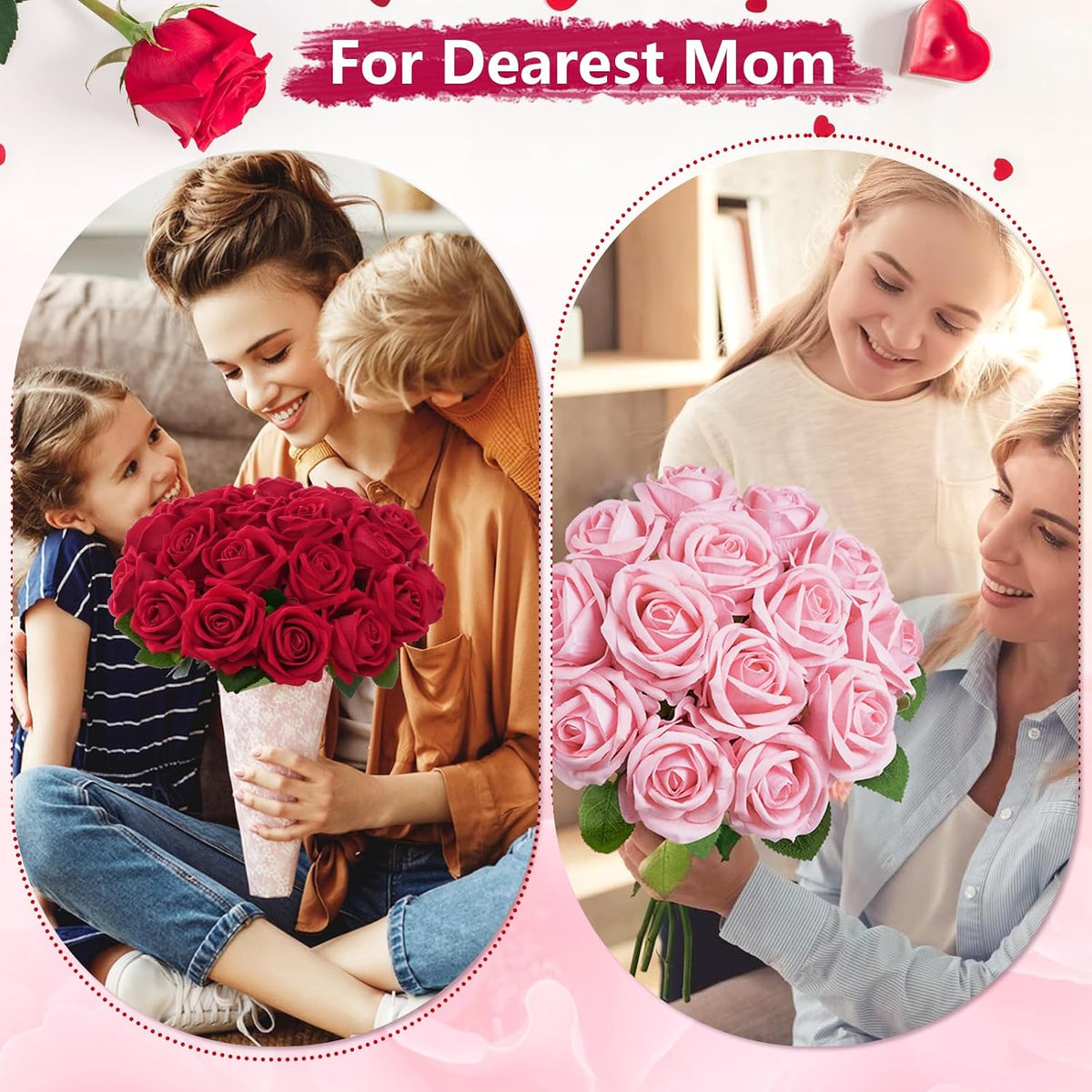 Red Roses Artificial Flowers, Real Touch Velvet Fake Roses Bouquet