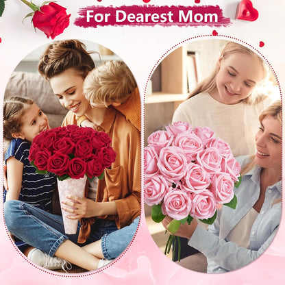 Red Roses Artificial Flowers, Real Touch Velvet Fake Roses Bouquet