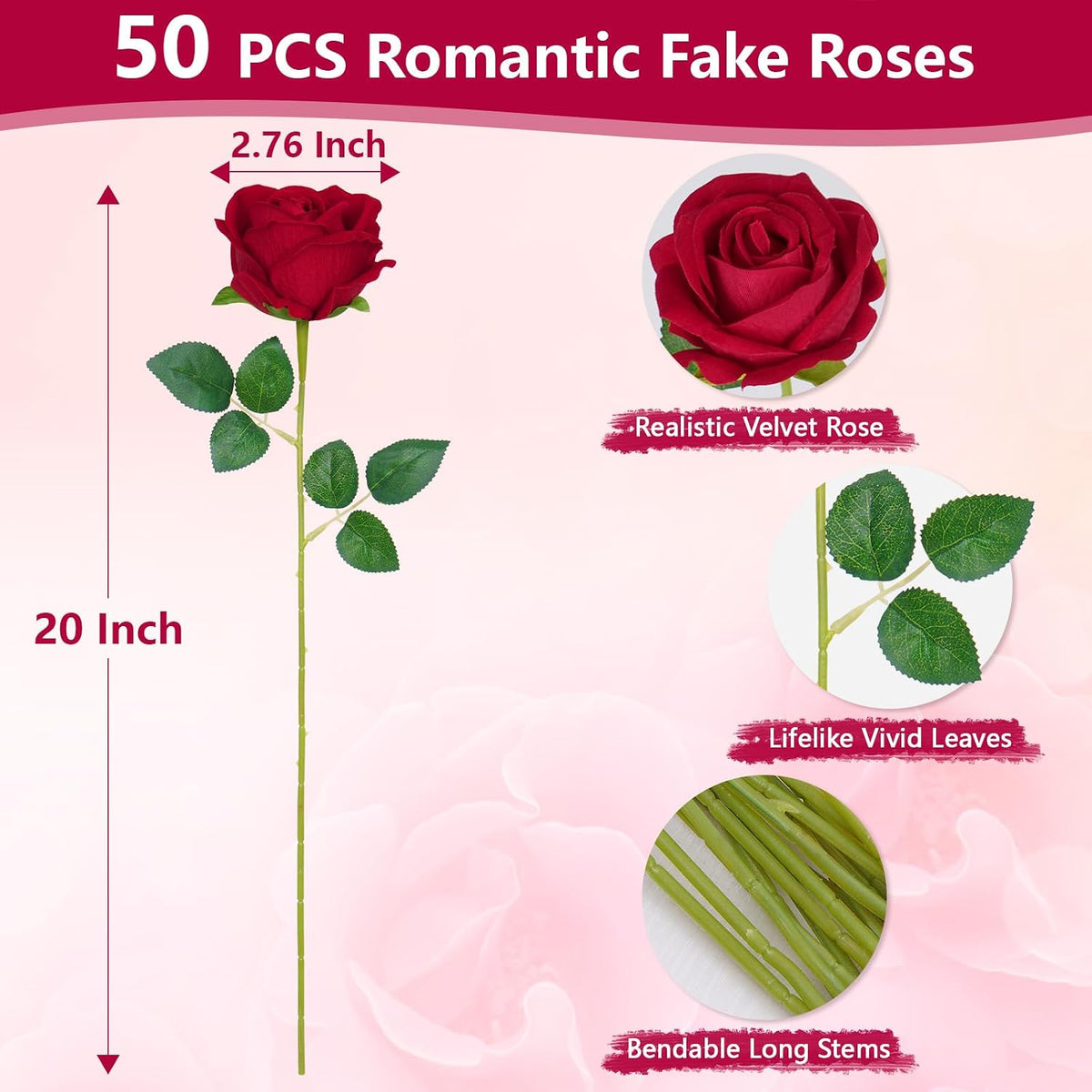Red Roses Artificial Flowers, Real Touch Velvet Fake Roses Bouquet