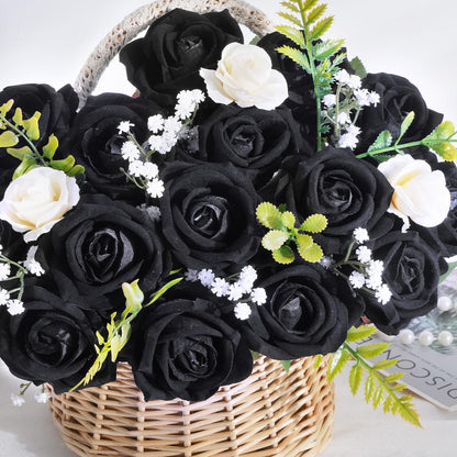 Red Roses Artificial Flowers, Real Touch Velvet Fake Roses Bouquet