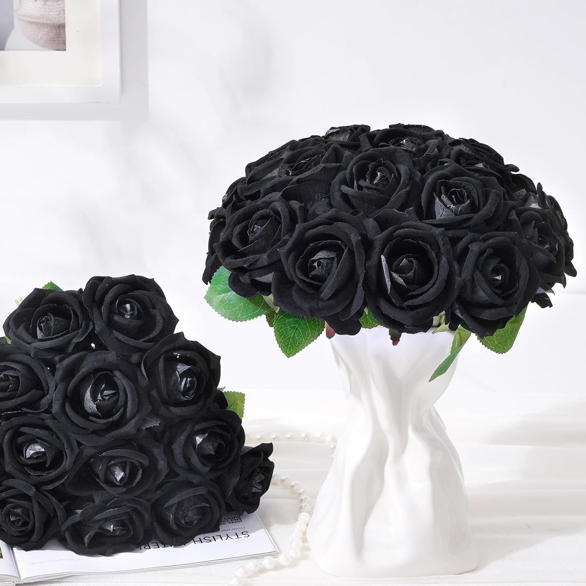 Red Roses Artificial Flowers, Real Touch Velvet Fake Roses Bouquet