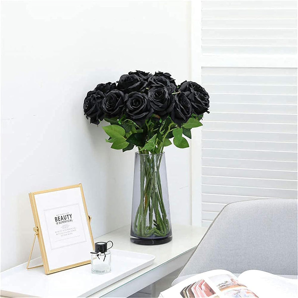 Red Roses Artificial Flowers, Real Touch Velvet Fake Roses Bouquet