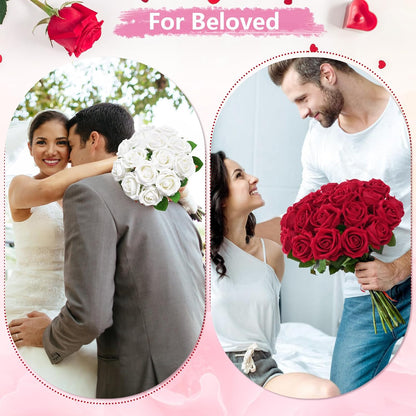 Red Roses Artificial Flowers, Real Touch Velvet Fake Roses Bouquet