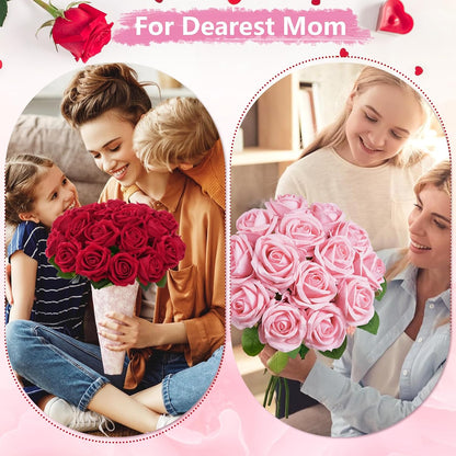 Red Roses Artificial Flowers, Real Touch Velvet Fake Roses Bouquet