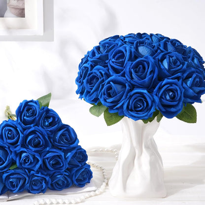 Red Roses Artificial Flowers, Real Touch Velvet Fake Roses Bouquet