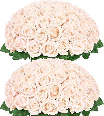 Red Roses Artificial Flowers, Real Touch Velvet Fake Roses Bouquet
