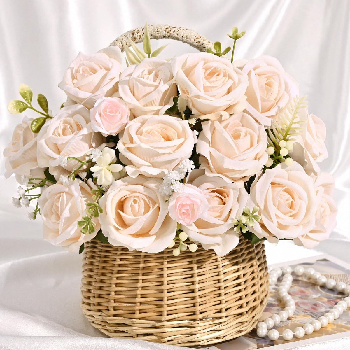 Red Roses Artificial Flowers, Real Touch Velvet Fake Roses Bouquet