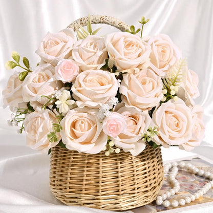 Red Roses Artificial Flowers, Real Touch Velvet Fake Roses Bouquet