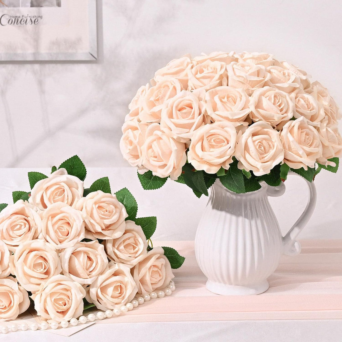 Red Roses Artificial Flowers, Real Touch Velvet Fake Roses Bouquet