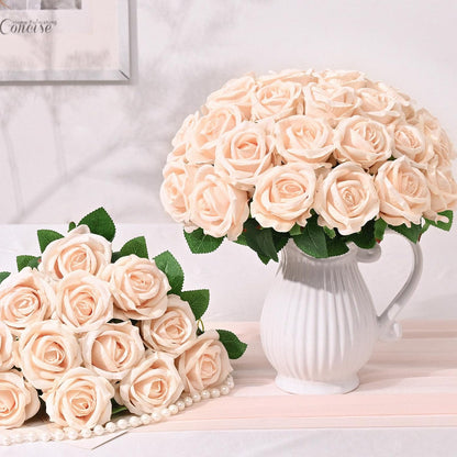 Red Roses Artificial Flowers, Real Touch Velvet Fake Roses Bouquet