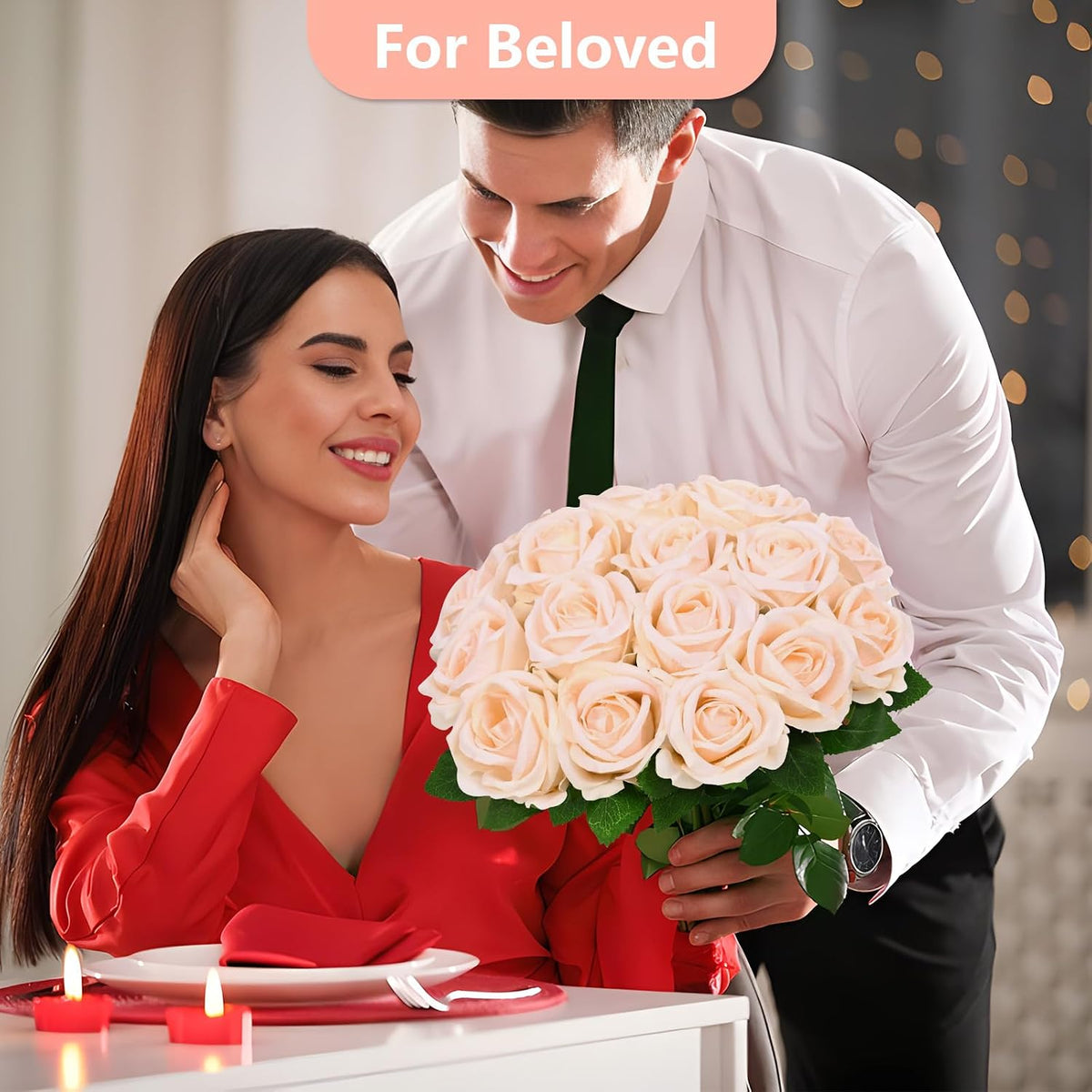 Red Roses Artificial Flowers, Real Touch Velvet Fake Roses Bouquet