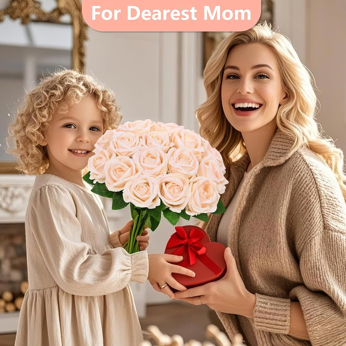 Red Roses Artificial Flowers, Real Touch Velvet Fake Roses Bouquet