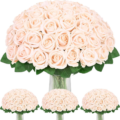 Red Roses Artificial Flowers, Real Touch Velvet Fake Roses Bouquet