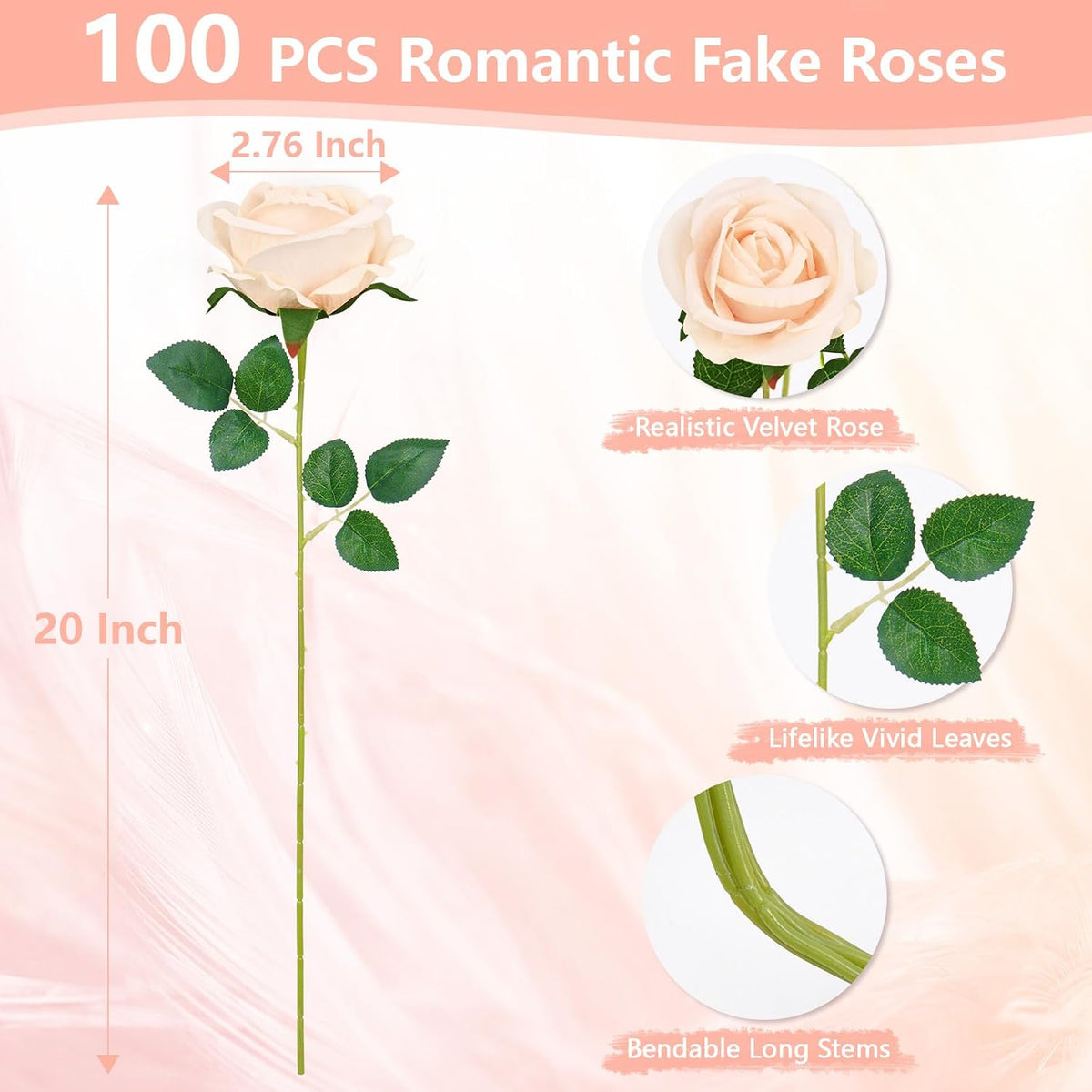 Red Roses Artificial Flowers, Real Touch Velvet Fake Roses Bouquet