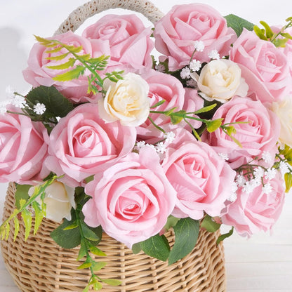Red Roses Artificial Flowers, Real Touch Velvet Fake Roses Bouquet