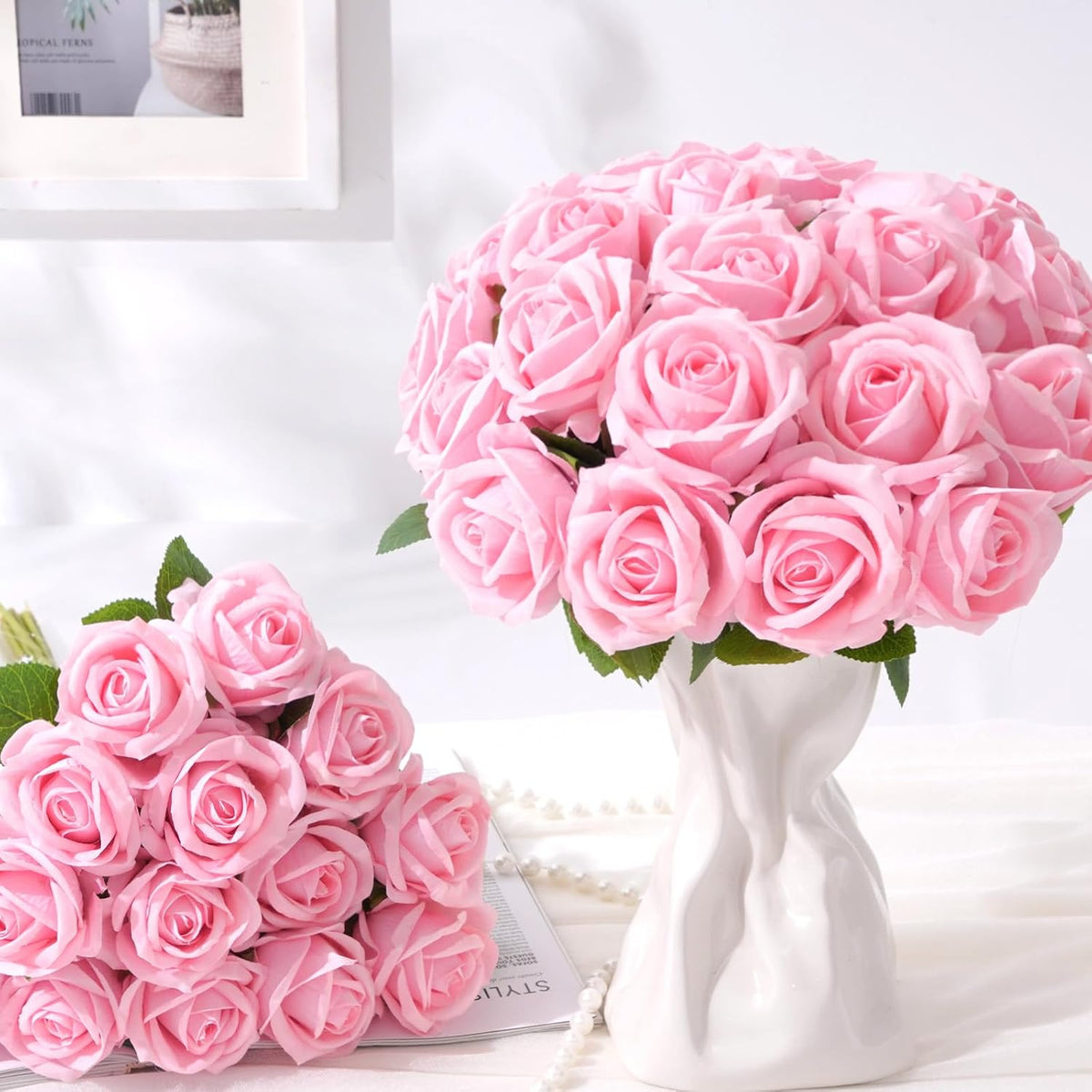 Red Roses Artificial Flowers, Real Touch Velvet Fake Roses Bouquet