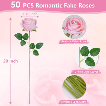Red Roses Artificial Flowers, Real Touch Velvet Fake Roses Bouquet