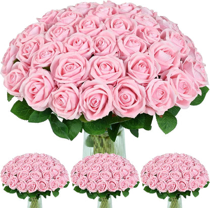 Red Roses Artificial Flowers, Real Touch Velvet Fake Roses Bouquet