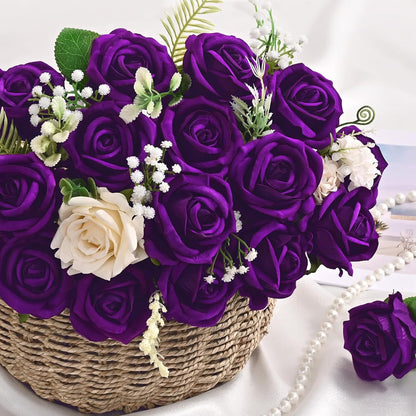 Red Roses Artificial Flowers, Real Touch Velvet Fake Roses Bouquet