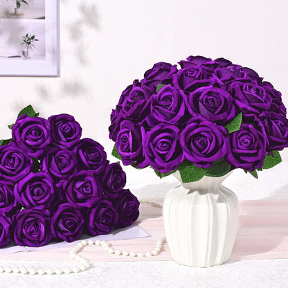Red Roses Artificial Flowers, Real Touch Velvet Fake Roses Bouquet