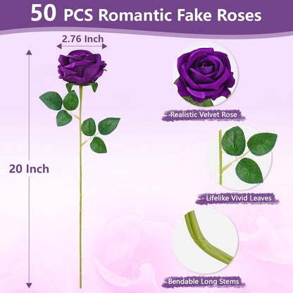 Red Roses Artificial Flowers, Real Touch Velvet Fake Roses Bouquet