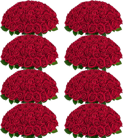 Red Roses Artificial Flowers, Real Touch Velvet Fake Roses Bouquet