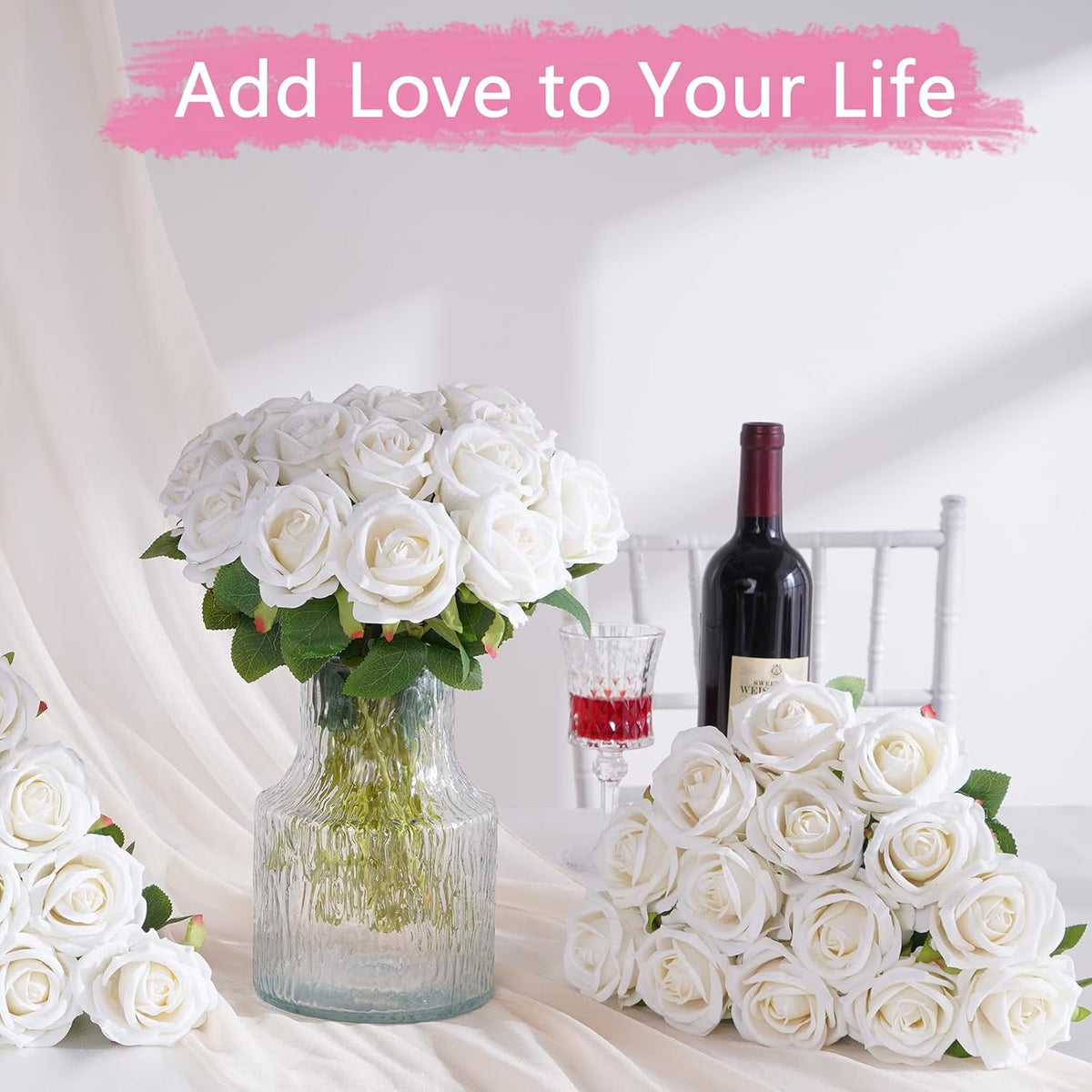Red Roses Artificial Flowers, Real Touch Velvet Fake Roses Bouquet