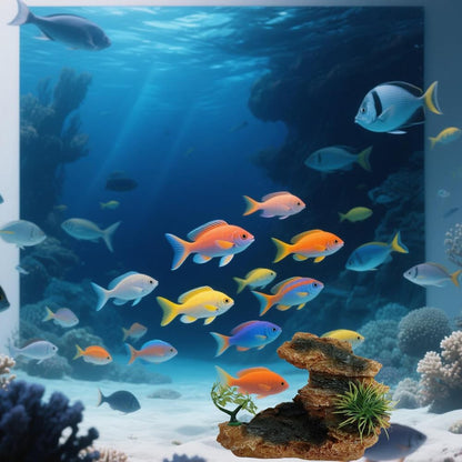Aquarium Mountain View Stone Ornament with Tree, Artificial Resin Fish Tank Rock Cave Hill Landscape Decoration, Small Fish Hideaway Hideout for Betta Crab Shrimp