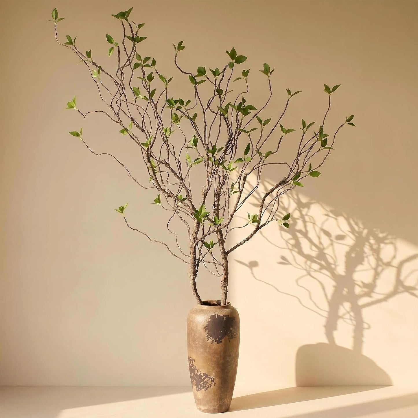2pcs 57in Artificial Tree Branches Fake Vines with Realistic Leaves Bark Texture Bendable FauxBranches Outdoors Room Table Centerpiece Tree Wall Art Festive Decor（No Vases） (Minimalist_Style)