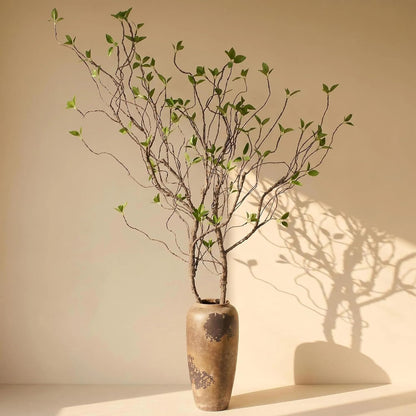2pcs 57in Artificial Tree Branches Fake Vines with Realistic Leaves Bark Texture Bendable FauxBranches Outdoors Room Table Centerpiece Tree Wall Art Festive Decor（No Vases） (Minimalist_Style)