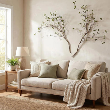 2pcs 57in Artificial Tree Branches Fake Vines with Realistic Leaves Bark Texture Bendable FauxBranches Outdoors Room Table Centerpiece Tree Wall Art Festive Decor（No Vases） (Minimalist_Style)