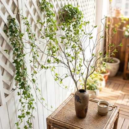 2pcs 57in Artificial Tree Branches Fake Vines with Realistic Leaves Bark Texture Bendable FauxBranches Outdoors Room Table Centerpiece Tree Wall Art Festive Decor（No Vases） (Minimalist_Style)