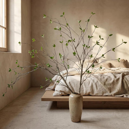 2pcs 57in Artificial Tree Branches Fake Vines with Realistic Leaves Bark Texture Bendable FauxBranches Outdoors Room Table Centerpiece Tree Wall Art Festive Decor（No Vases） (Minimalist_Style)