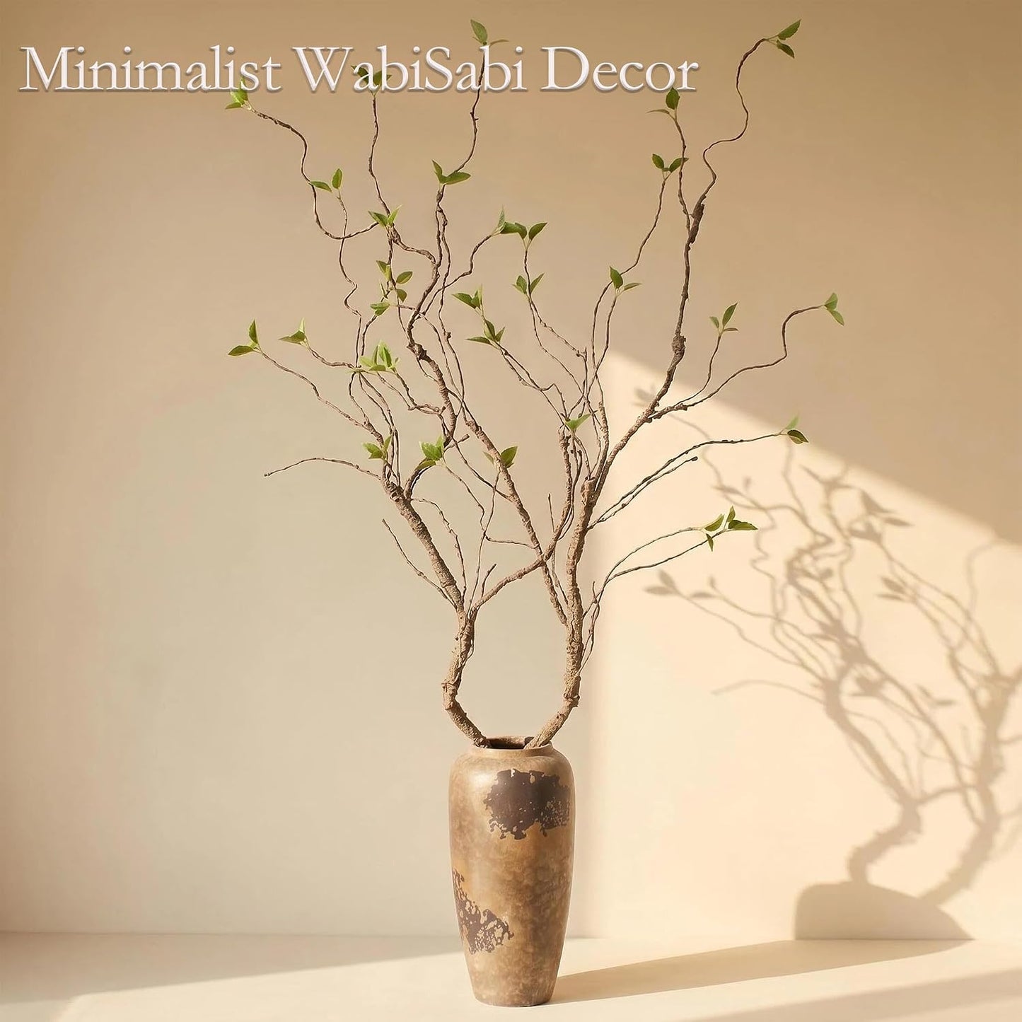 2pcs 57in Artificial Tree Branches Fake Vines with Realistic Leaves Bark Texture Bendable FauxBranches Outdoors Room Table Centerpiece Tree Wall Art Festive Decor（No Vases） (Minimalist_Style)