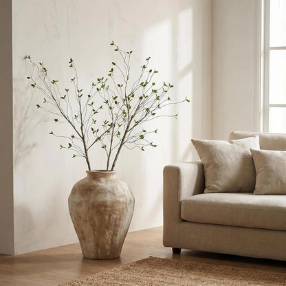 2pcs 57in Artificial Tree Branches Fake Vines with Realistic Leaves Bark Texture Bendable FauxBranches Outdoors Room Table Centerpiece Tree Wall Art Festive Decor（No Vases） (Minimalist_Style)