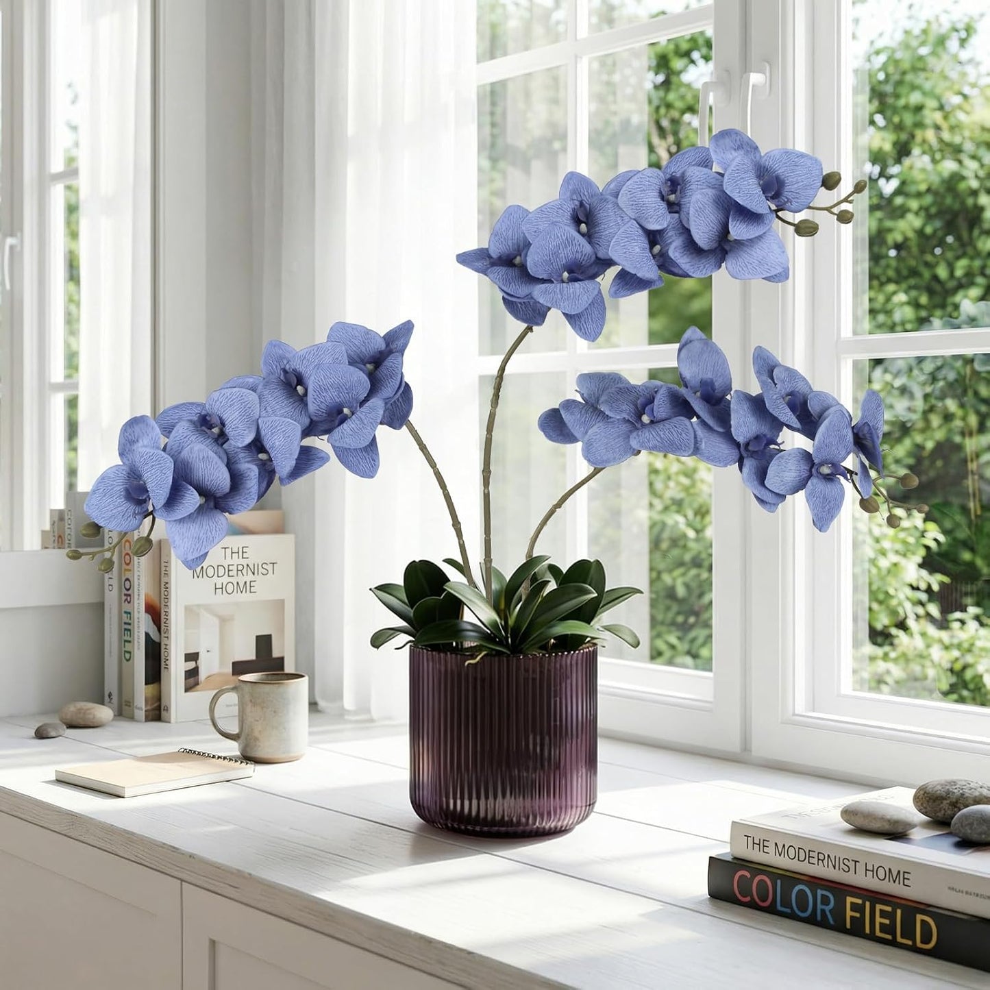 6 Pcs Light Purple Artificial Orchid that Look Real Phalaenopsis Orchid Flowers 30" Velvet Silk Fake Orchid Stems for Tall Vase Wedding Party Centerpieces Home Decor (Light Purple)
