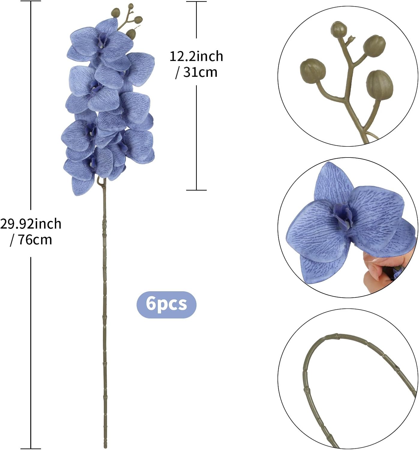 6 Pcs Light Purple Artificial Orchid that Look Real Phalaenopsis Orchid Flowers 30" Velvet Silk Fake Orchid Stems for Tall Vase Wedding Party Centerpieces Home Decor (Light Purple)