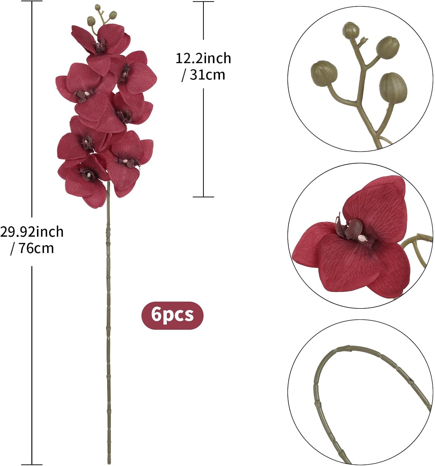 6 Pcs Light Purple Artificial Orchid that Look Real Phalaenopsis Orchid Flowers 30" Velvet Silk Fake Orchid Stems for Tall Vase Wedding Party Centerpieces Home Decor (Light Purple)