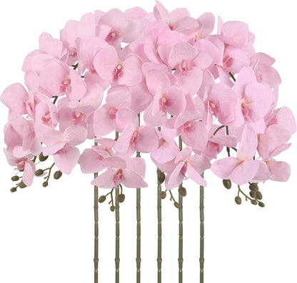6 Pcs Light Purple Artificial Orchid that Look Real Phalaenopsis Orchid Flowers 30" Velvet Silk Fake Orchid Stems for Tall Vase Wedding Party Centerpieces Home Decor (Light Purple)