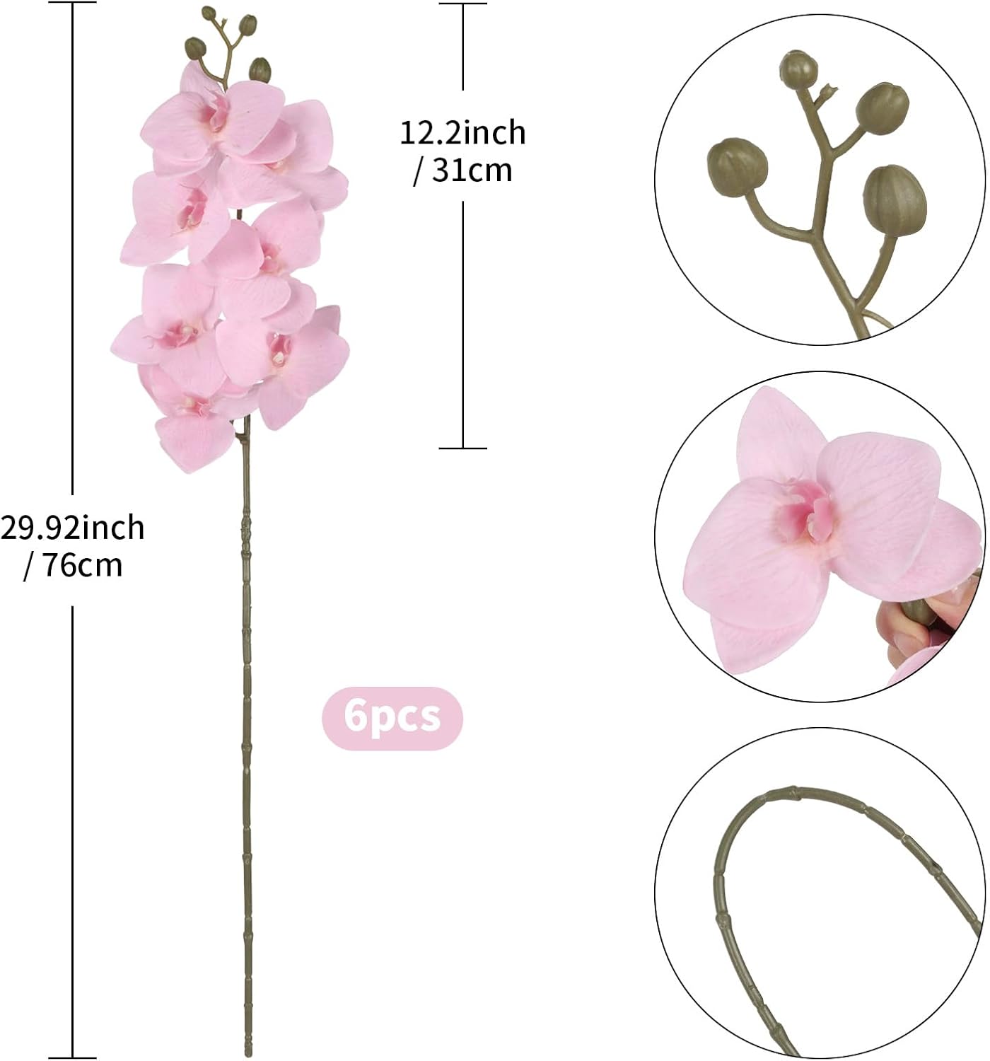 6 Pcs Light Purple Artificial Orchid that Look Real Phalaenopsis Orchid Flowers 30" Velvet Silk Fake Orchid Stems for Tall Vase Wedding Party Centerpieces Home Decor (Light Purple)
