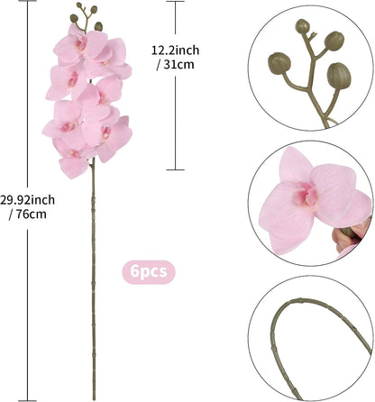 6 Pcs Light Purple Artificial Orchid that Look Real Phalaenopsis Orchid Flowers 30" Velvet Silk Fake Orchid Stems for Tall Vase Wedding Party Centerpieces Home Decor (Light Purple)