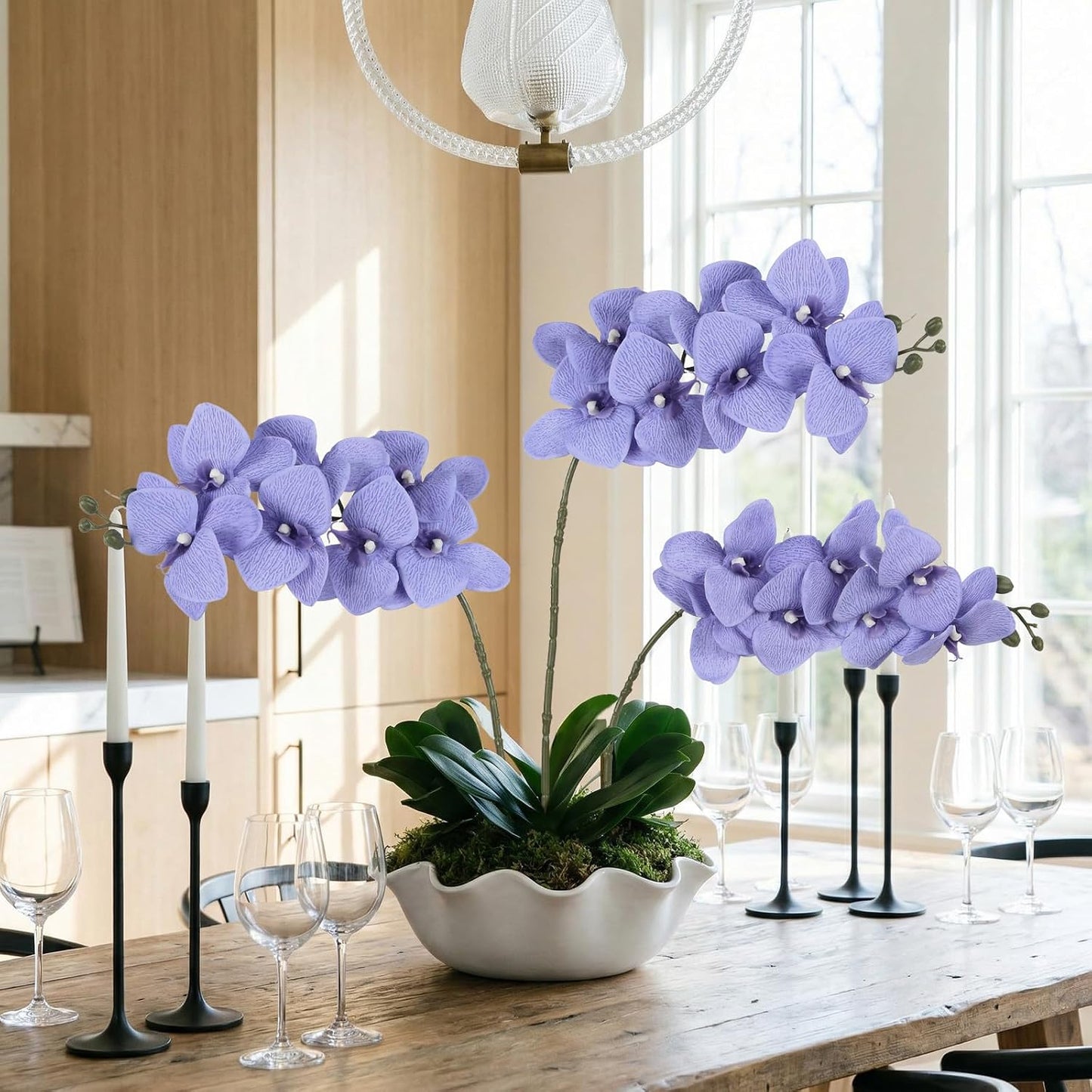 6 Pcs Light Purple Artificial Orchid that Look Real Phalaenopsis Orchid Flowers 30" Velvet Silk Fake Orchid Stems for Tall Vase Wedding Party Centerpieces Home Decor (Light Purple)