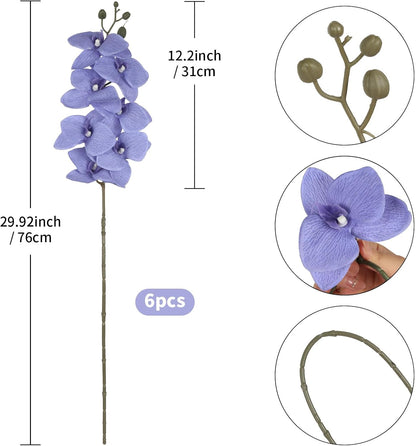 6 Pcs Light Purple Artificial Orchid that Look Real Phalaenopsis Orchid Flowers 30" Velvet Silk Fake Orchid Stems for Tall Vase Wedding Party Centerpieces Home Decor (Light Purple)