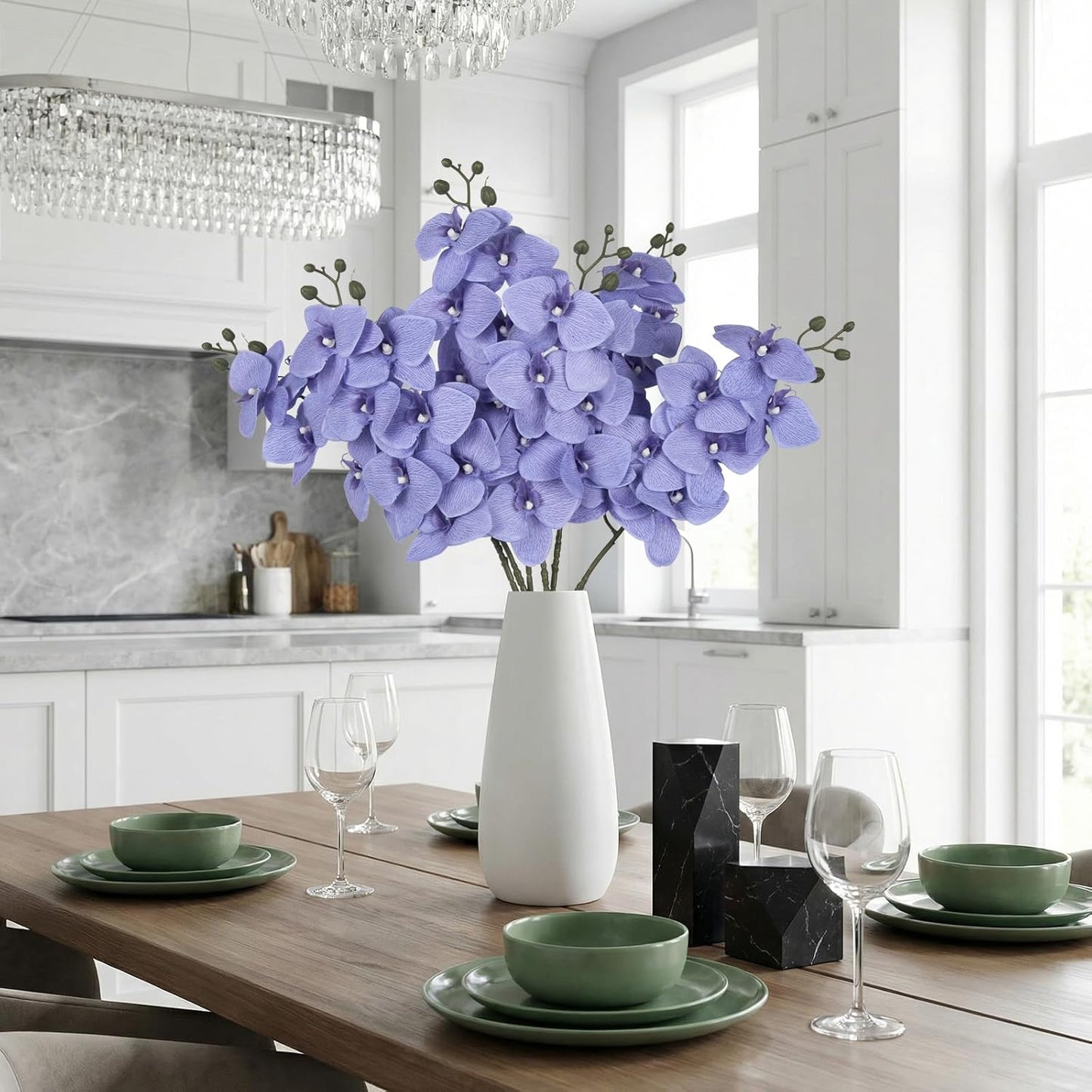 6 Pcs Light Purple Artificial Orchid that Look Real Phalaenopsis Orchid Flowers 30" Velvet Silk Fake Orchid Stems for Tall Vase Wedding Party Centerpieces Home Decor (Light Purple)