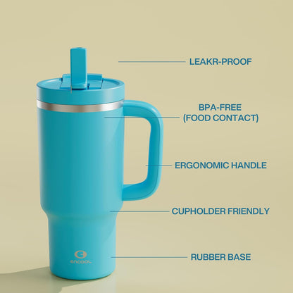 40 oz Tumbler with Handle and Straw: Stainless Steel Insulated Tumbler Keeps Cold for 24 Hours, Leakproof Travel Cup Fits in Cup Holder and BPA-Free,Elfin Yellow